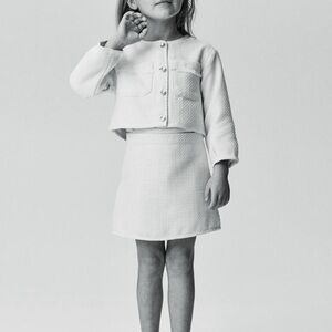 H&M Ivory Textured Jacket and Skirt Set